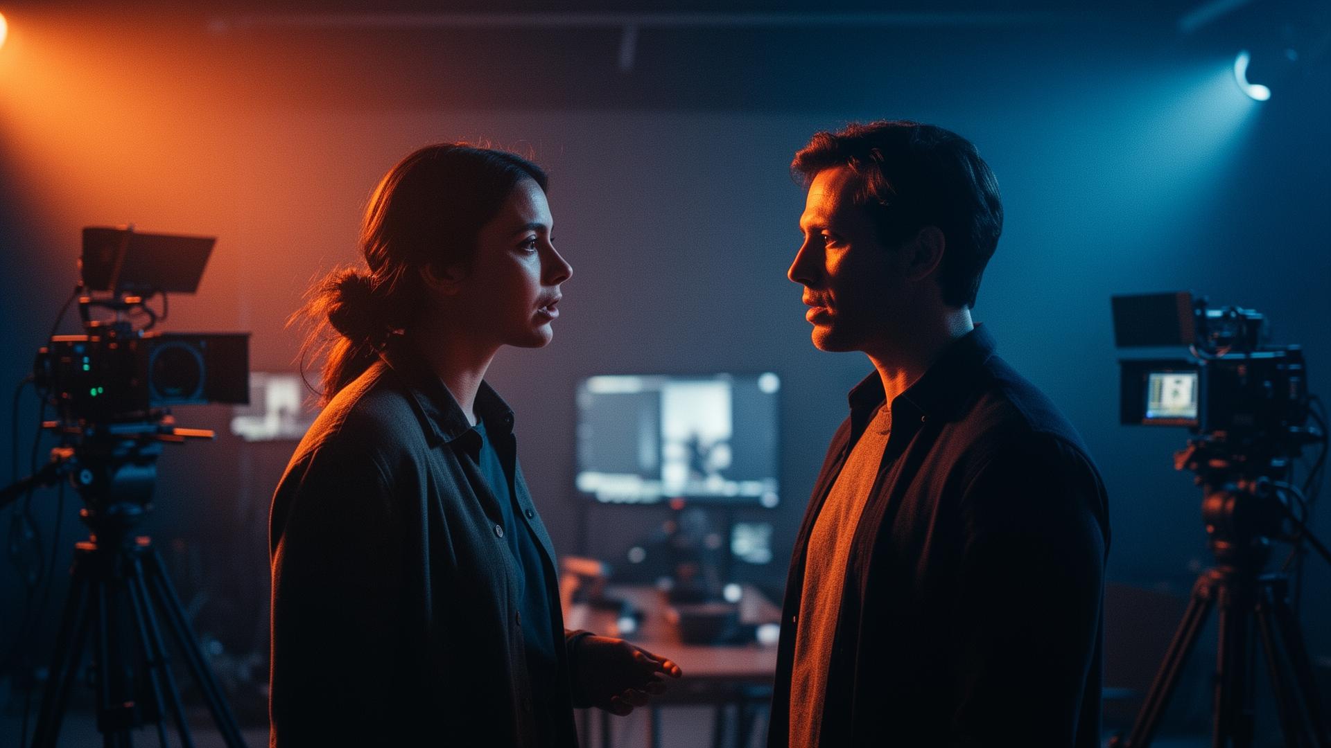 Diretores criativos em conversa em um set de gravação